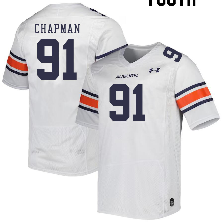 Youth #91 Oscar Chapman Auburn Tigers College Football Jerseys Stitched-White
